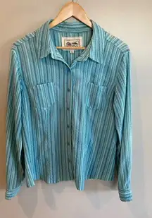 AVENTURA‎ Women’s Blue Long Sleeve Button Up Blouse Large Stripe Detail