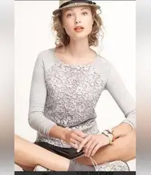 J Crew 100% Modal Wool Lace Sweater