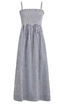 J. Crew Smocked Cotton Poplin Dress in Gingham Navy and White Size 2