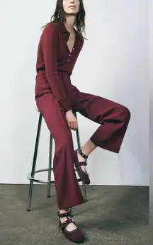 Zara burgundy studded suede ballet flats