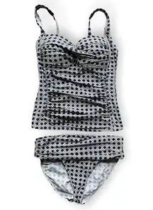 Bond Eye Australia Tankini Two Piece Blue & White Geometric Swimsuit 6 D/DD