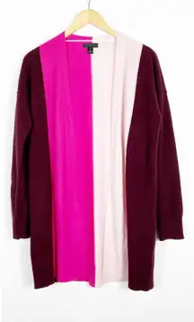 Saks Fifth Avenue 100% Cashmere Long Cardigan Sweater Medium Color Block Cozy