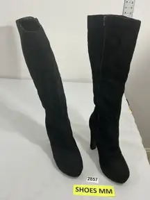 Womans MVE 7.5 Black Faux Suede Knee Length Full Zip Platform Heel Boots