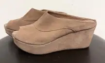 Chocolat Blu Taupe Tan Suede Leather Wind Platform Open Toe Wedge Mules 8