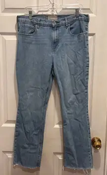 Everlane The‎ Way High Drape Crop Jeans Women's 32 Light Wash Denim Raw Hem