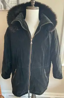 Albert Nipon 90’s Black Velour Jacket with Fur Trim