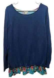 Matilda Jane Sweater Womens M Blue Twist Back Mixed Media Lightweight Knit H33