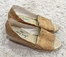 Jack Rodgers Palmer Espadrille‎ Peep Toe Wedges Tan Size 11