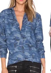 ATM blue boyfriend camo camouflage button front shirt size‎ small oversized