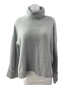 Revive Cashmere Womens Gray Wool Rib Knit Turtleneck Long Sleeve Sweater Top M