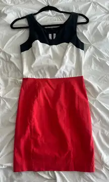 bebe Tri-Tone Mini Dress - Black, White, and Red
