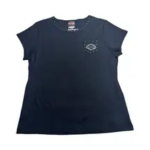 Vtg Harley Davidson‎ T Shirt Womens L Studded Pocket Tee Biker Cowboy Texas moto