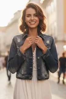 Women’s distressed cropped jean jacket