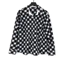 RIDERS BY LEE Fleece Button Down Shacket Black White Buffalo Plaid XL