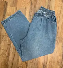 Rebecca Malone Women's XL Elastic Waist Light Wash‎ Denim Jeans 100% Cotton