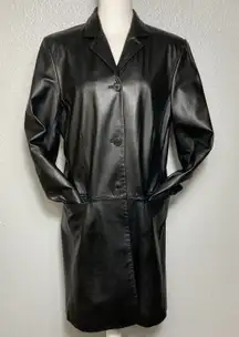 Women’s Ralph Lauren Leather Trench Coat Jacket Size Large Black 90s