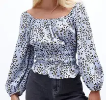 NWT Lost + Wander Blue Leopard Size Medium Women Long Sleeve‎ Square Neck Top