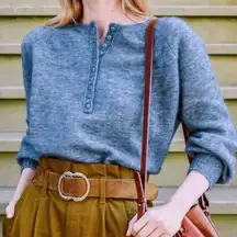 Sézane Paris Blue Leon Crew Neck Sweater – Merino Wool+ lux angora goat fits XS