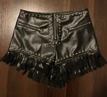 black leather shorts with gold studs western or festival 