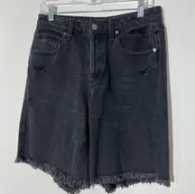 Wild Fable High Rise Bermuda Shorts Black Frayed Denim Jean Button Fly Shorts