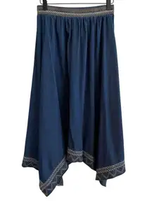 Indigo & Lace Womens Denim Asymmetrical Western Skirt Size S Embroidered Boho
