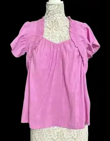 Women’s Pink Ruffle Short Sleeve Blouse