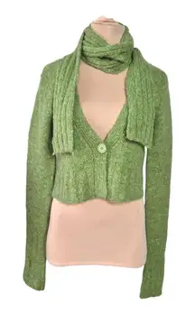 Charlotte Russe Y2K Green Knit Cardigan Button Front With Scarf Size Medium