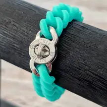 Madison Rustic Cuff Bracelet Turquoise/Teal & Silver Tone Lock Silicone Stretch