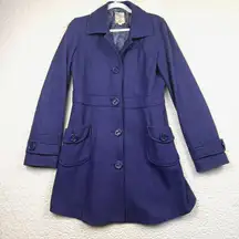 Tulle Coat Womens Large Purple Wool Blend Dress Button Front Lined Flap Pockets