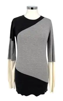 Long Tall Sally Colorblock Crewneck Long Sleeve Sweater Gray Black Size 6-8 NWT