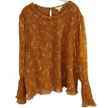 Terra & Sky Women's Plus Size Long Sleeve Smocked Top 3X NWT Mustard Yellow