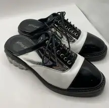 Jeffrey Campbell‎ Lebovit Mule Low Heel Womens Sz 6 Open Back Shoes Silver Black