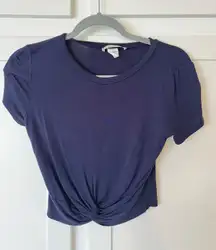 Navy Blue Short Sleeve Crop Top