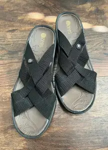 BZEE'S Disco Black Strappy Wedge Sandals Size 7M Women's Sandal Comfort