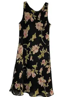 VTG Alyn Paige Shift Dress 100% Polyester Sleeveless Crew Neck Floral Black 7/8