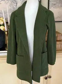 J CREW Green Sophie Open Front Sweater Blazer Cotton‎ Wool Blend Size XS