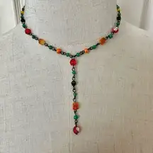 Colorful beaded drop down pendant necklace