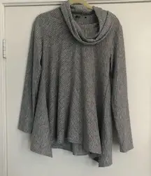 Women’s gray cowl neck long sleeve blouse sweater top flowy office turtleneck