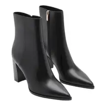 Mango Pointed Toe Block Heel Ankle Boots Black Size 37/ 6.5