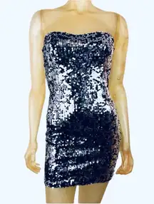 Black Silver Sequin Dress Strapless As U Wish Bodycon Mini