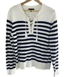 BANANA REPUBLIC 100%‎ Cotton Sailor Stripe Tasseled Sweater, Large