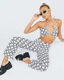 Black and White Latiana Floral Checkerboard Pants + Top Set 8