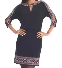 White House Black‎ Market Embroidered Black Dress Slit Sleeve Blouson Size M