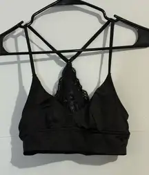Aerie Black Satin Bralette With Lace Back Adjustable Straps Women's Size S