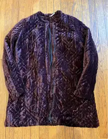 Free People Jacket Womens Small Purple Quilted Velvet Longline Coat OB435754