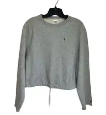 PINK Victoria’s Secret Gray Cropped Sweatshirt Small Drawstring Hem Logo