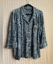 Lauren Ralph Lauren Black Label Paisley Button Up Pajama Set Sz 2X Navy Blue