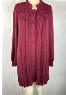 Peruvian Link 100% Alpaca three button long cardigan in Merlot. One Size
