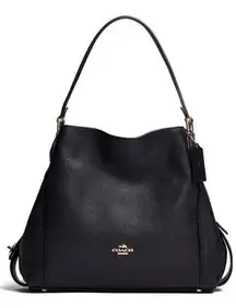 Coach  Edie Black Pebbled Leather Shoulder Bag Satchel Gold Hardware