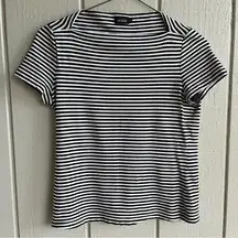 Kate Spade Saturday Boat Neck Striped Short Sleeve T Shirt Black White Size M